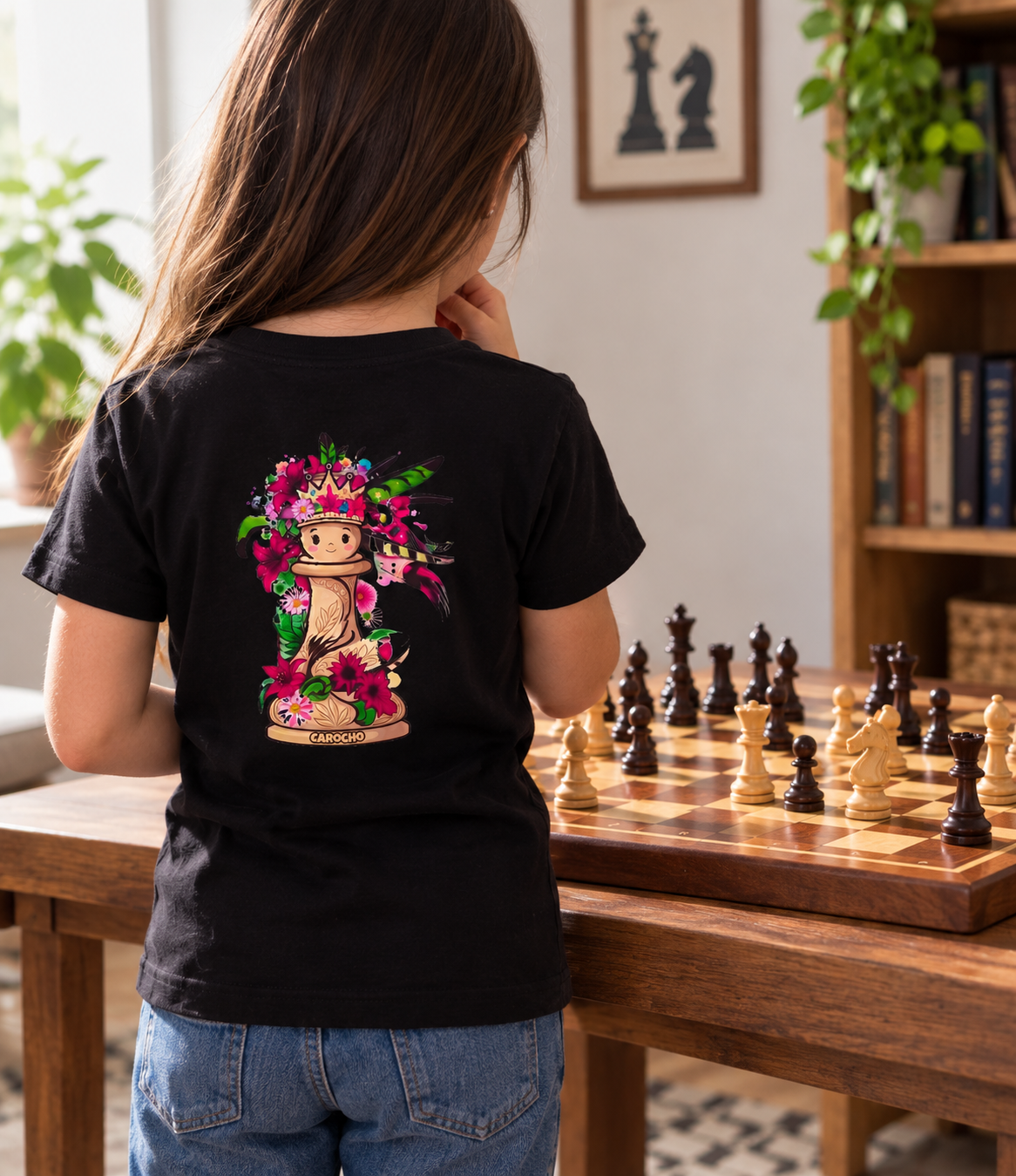 camiseta ajedrez floral